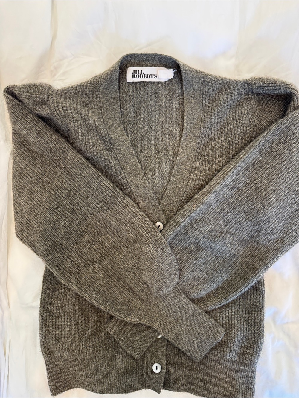 Gray Ribbed V-Neck Cardigan Sweater
